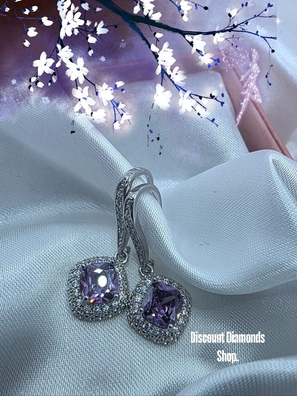 Purple & White Natural Topaz 18K White Gold on 925 Sterling Silver